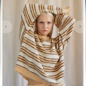 Bohème Fuzzy Stripe Knit Sweater Oversized Drop Shoulder Boho Size L/XL MSRP$250